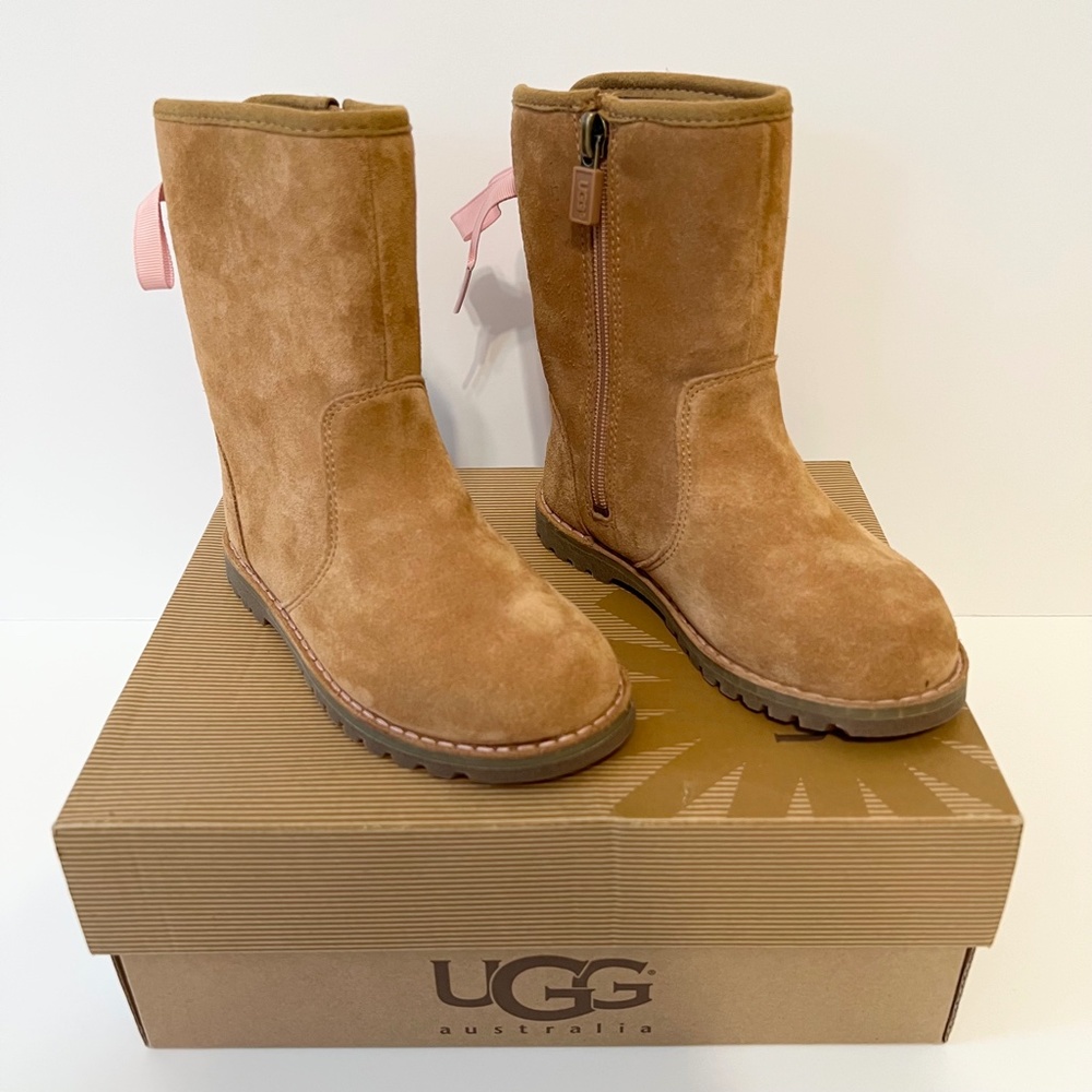 UGG Toddler Corene Zip Suede Boots Chestnut / Pink Size 9